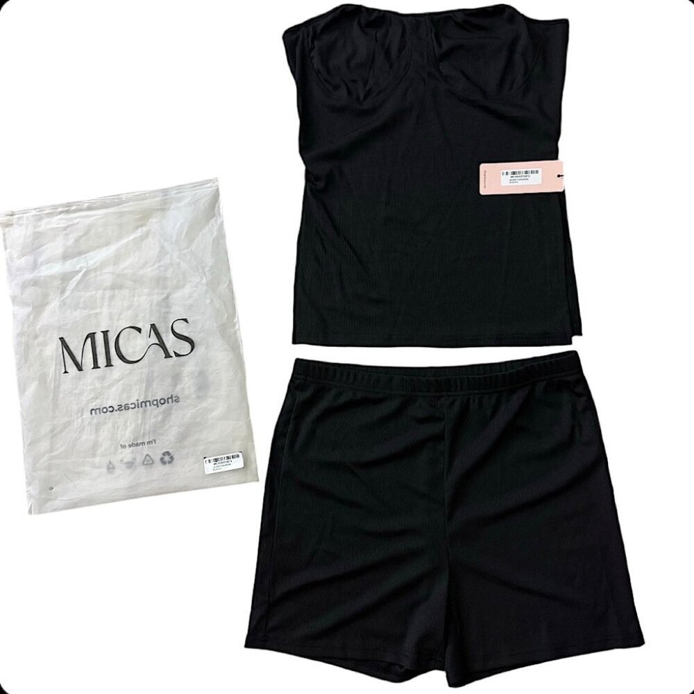 Micas 2 piece set matching top and bottom bustier corset style top ribbed cute